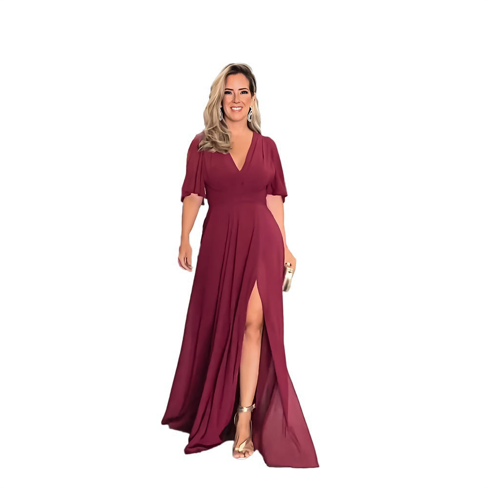 Fashion Chiffon V Neck Long Maxi Dresses-Dresses-Free Shipping at meselling99