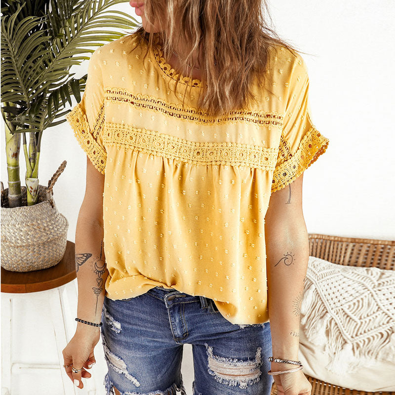 Summer Lace Chiffon Short Sleeves Shirts