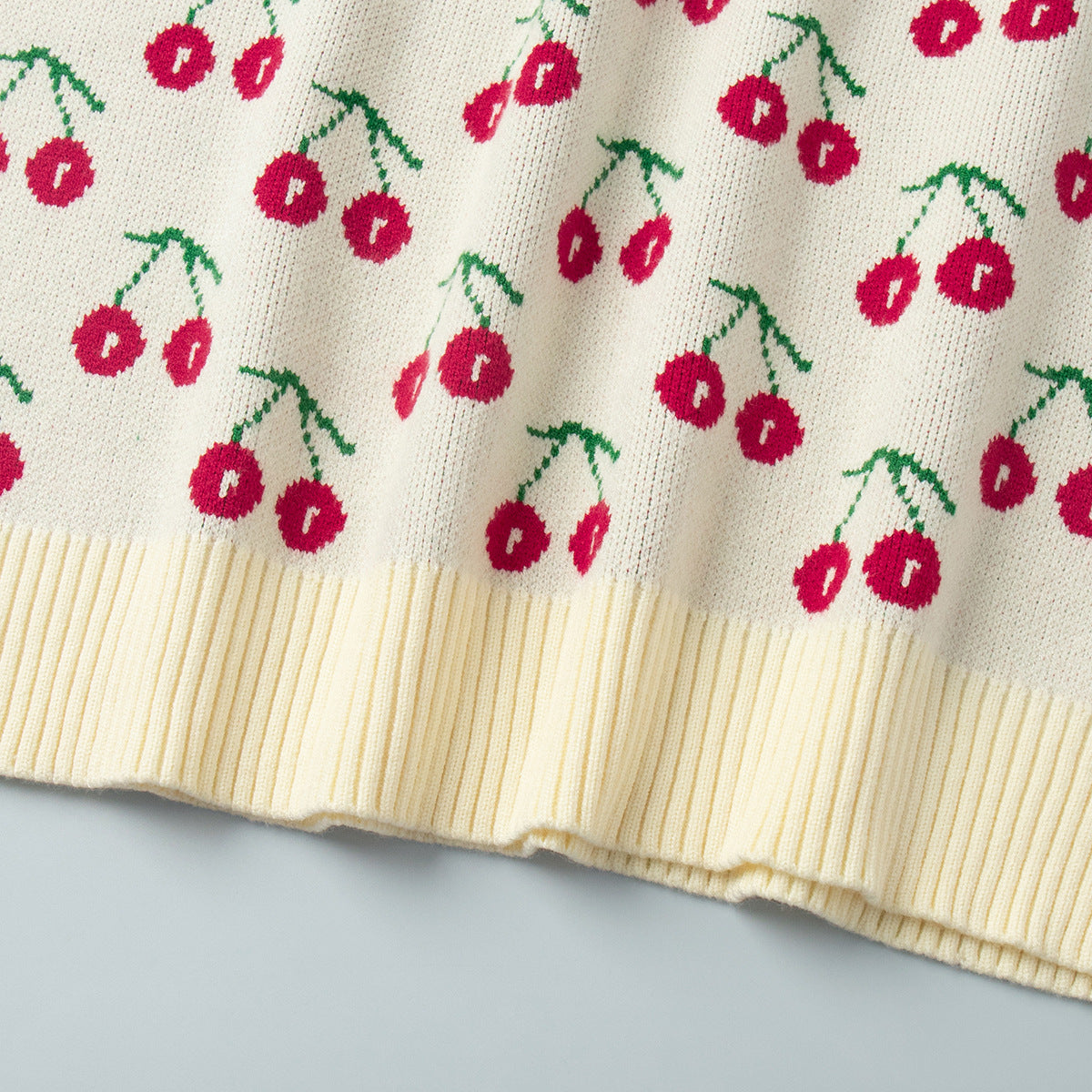 Sweet Cherry Print Sweater - Loose Knit Oversized Pullover