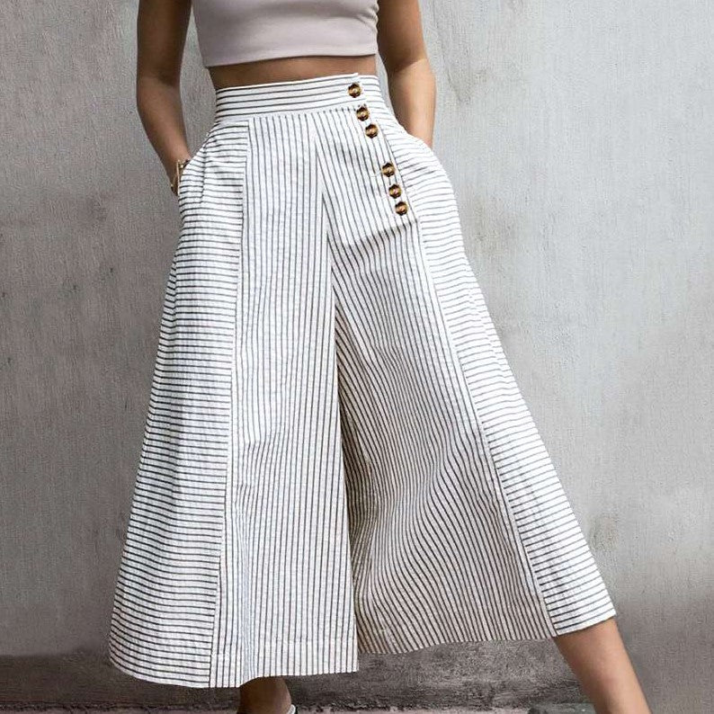 Women's High-Waisted Striped Wide-Leg Pants
