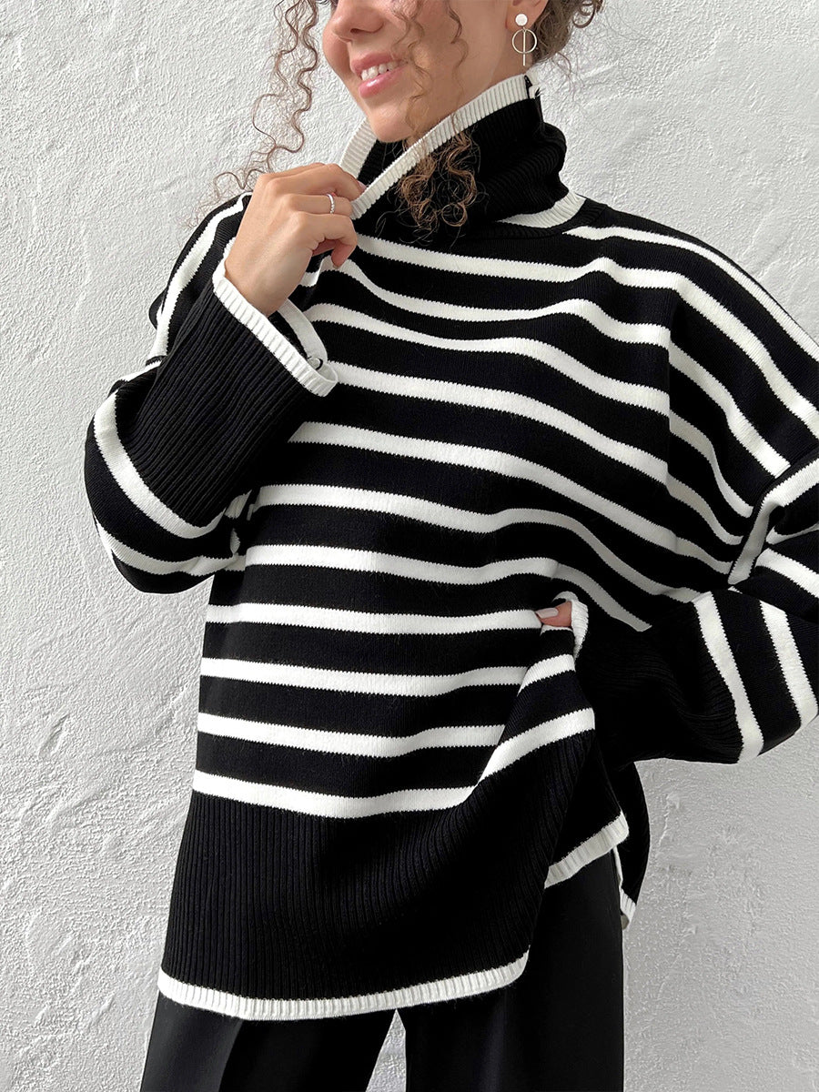 Women's Striped Turtleneck Sweater