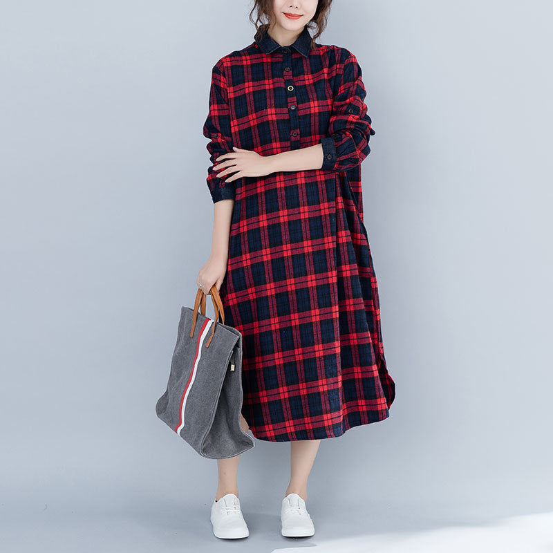 Vintage Plus Sizes Long Sleeves Shirts Dresses-Shirts & Tops-Red-One Size-Free Shipping at meselling99