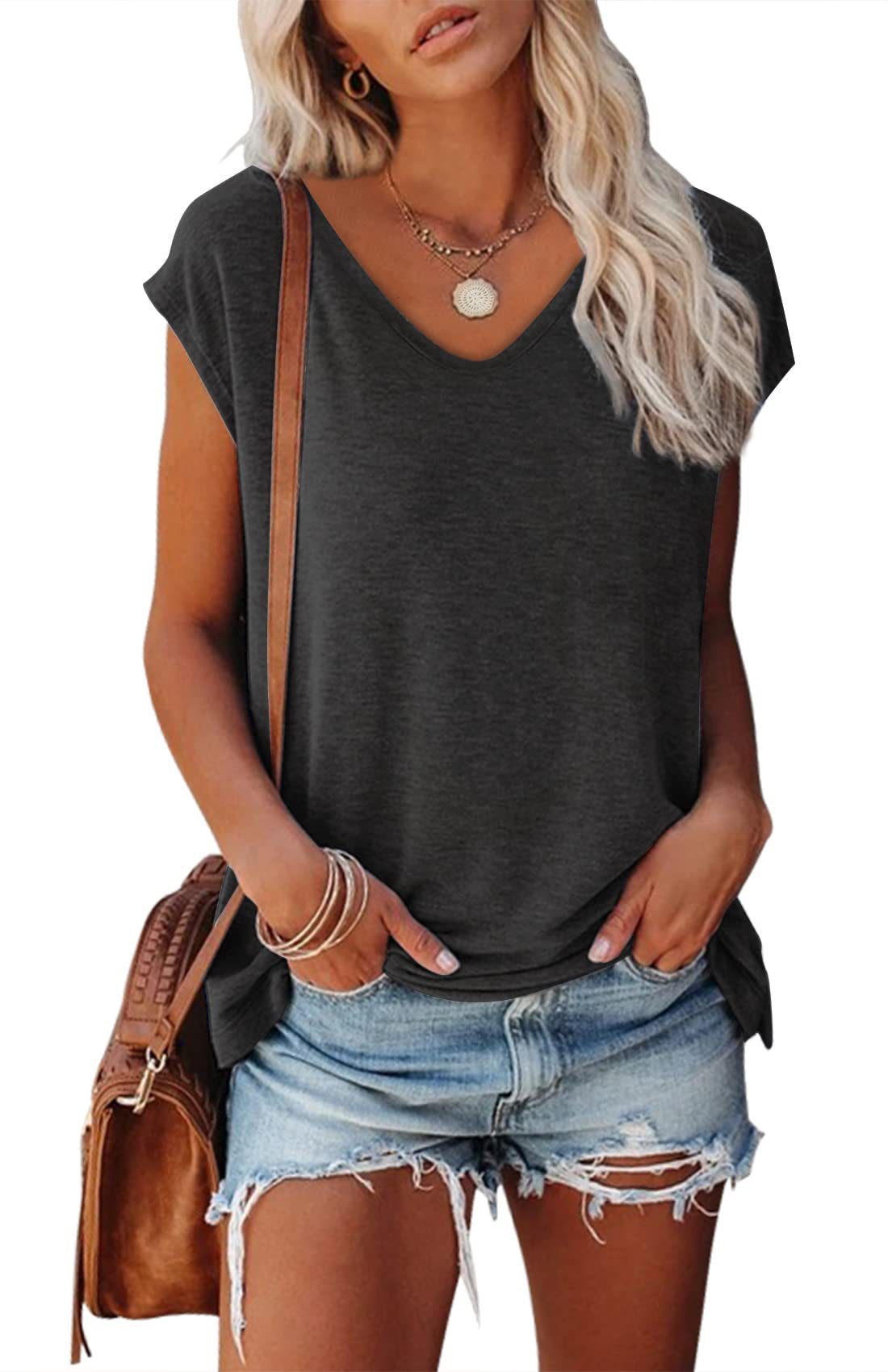 Women's Summer Sleeveless V-Neck Casual Loose Fit T-Shirt