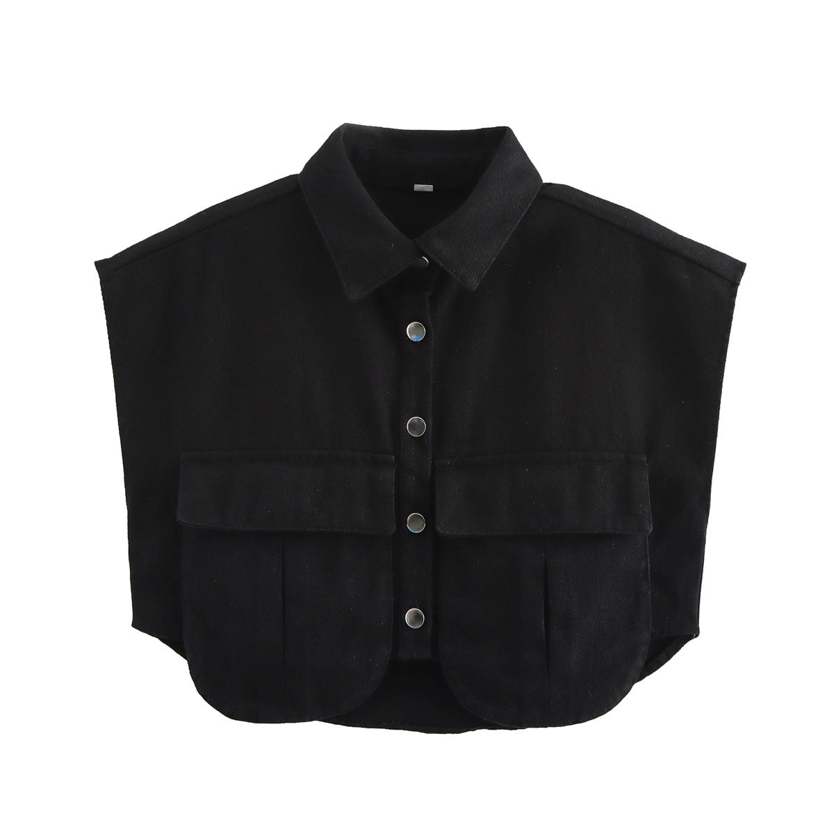 Women's Solid Color Oversized Pocket Sleeveless Polo Collar Denim Shirt Top