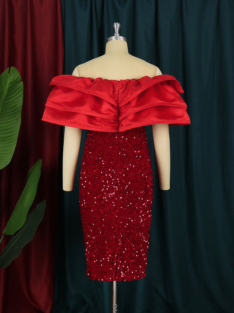 Sexy Red Sequined Strapless Women Party Dresses-Dresses-Free Shipping at meselling99