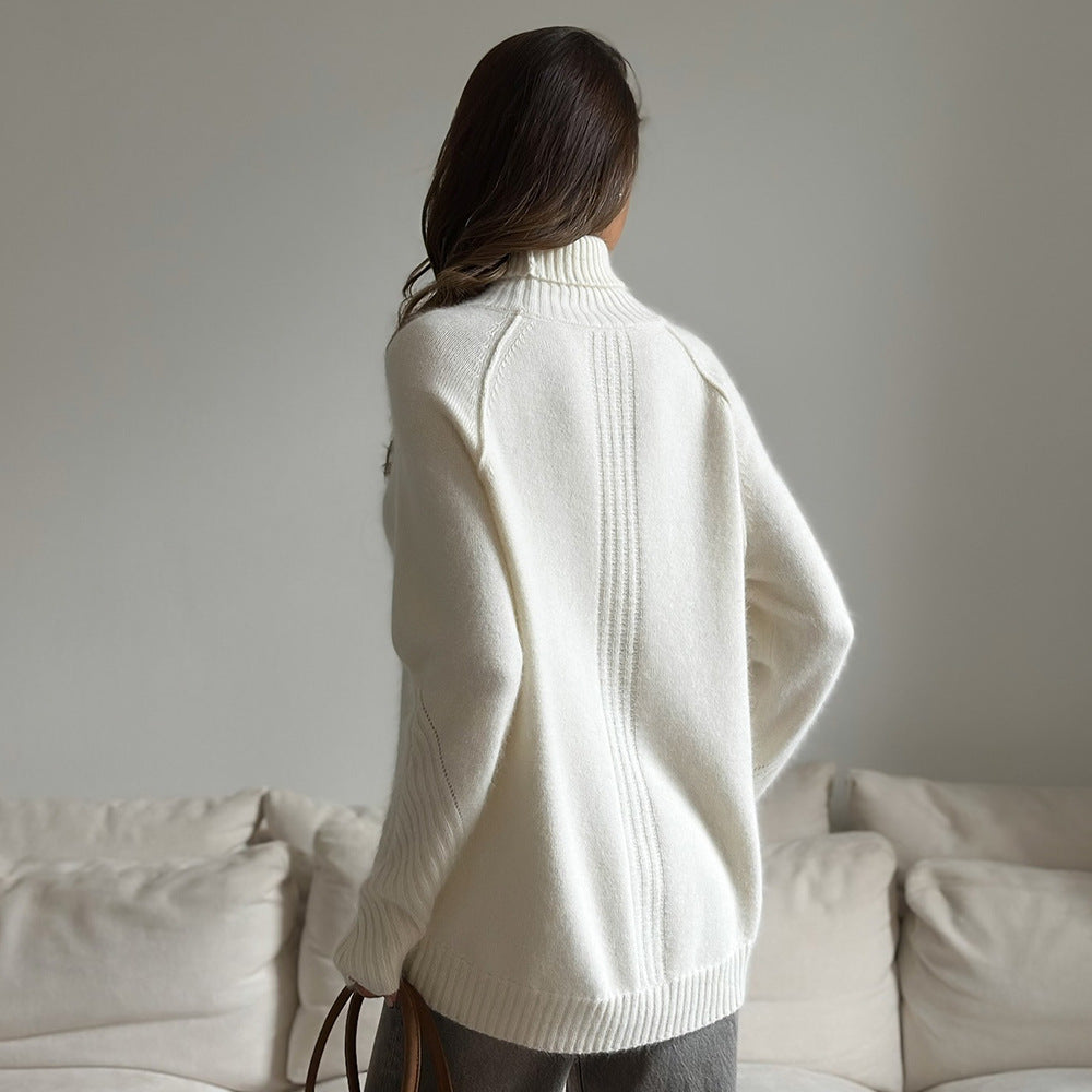 White Oversized Turtleneck Sweater for Women