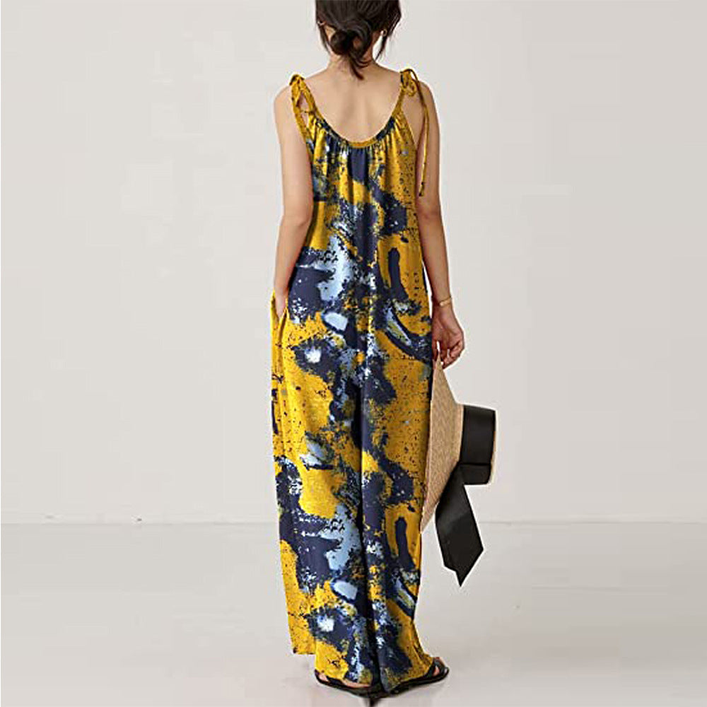 Casual Floral Print Summer Long Jumpsuits