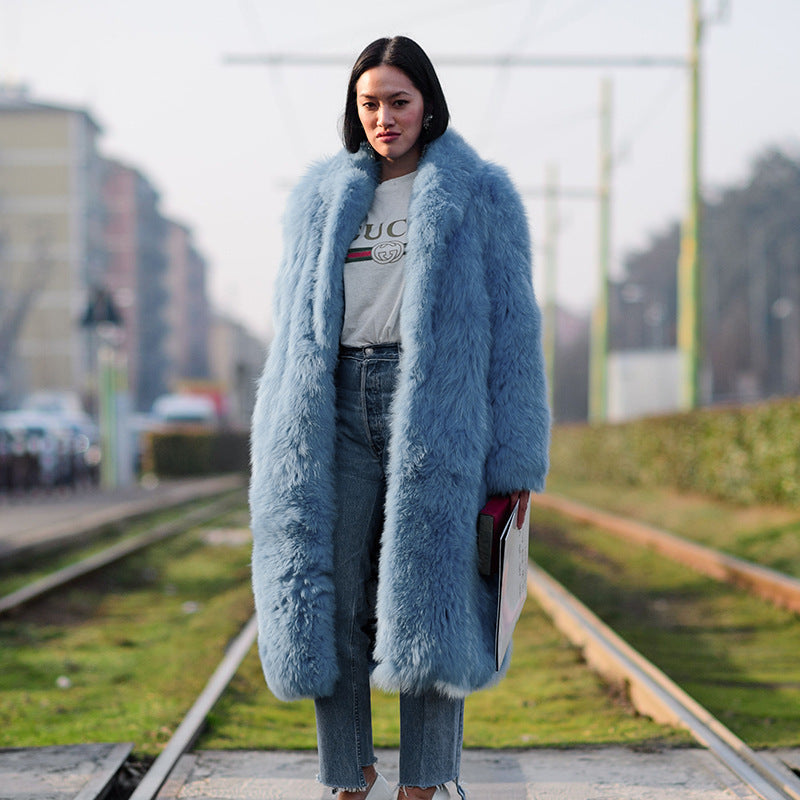 Faux Fur Coat – Trendy Streetwear Winter Jacket with Thick Plush Collar