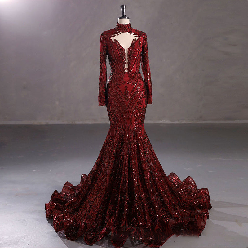 Luxury Long Sleeve High Waist Evening Dress/Wedding Dresses