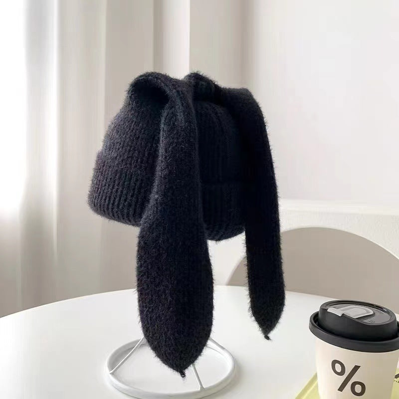 Long Ear Bunny Knit Hat – Winter Warm, Soft Faux Mink Yarn, Cute & Cozy Women’s Beanie