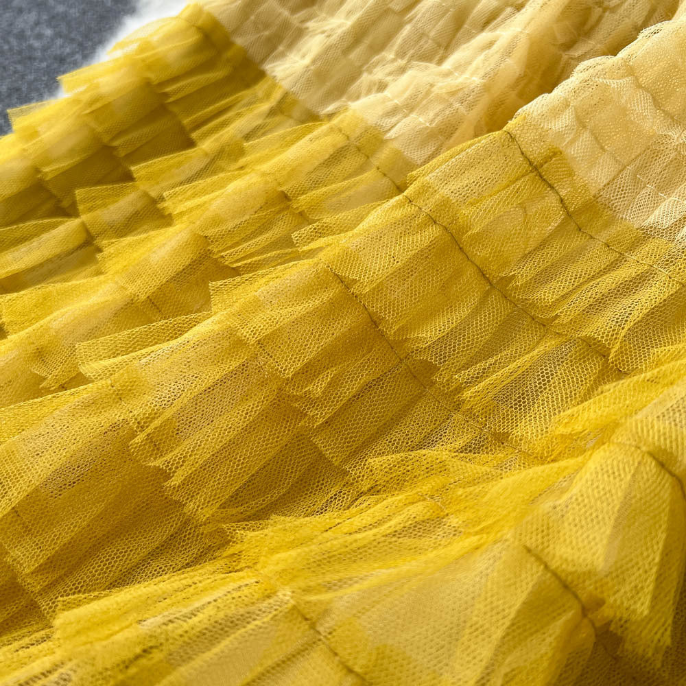 Women's Mid-Length Gradient Mesh A-Line Cake Skirt