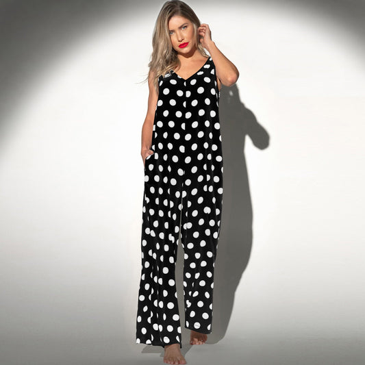 Casual Summer Dot Print Backless Women Jumpsuits