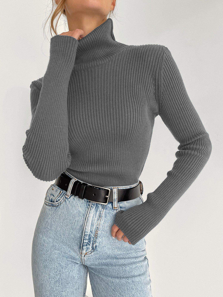 Fashion High Neck Pullover Knitted Tight Sweater