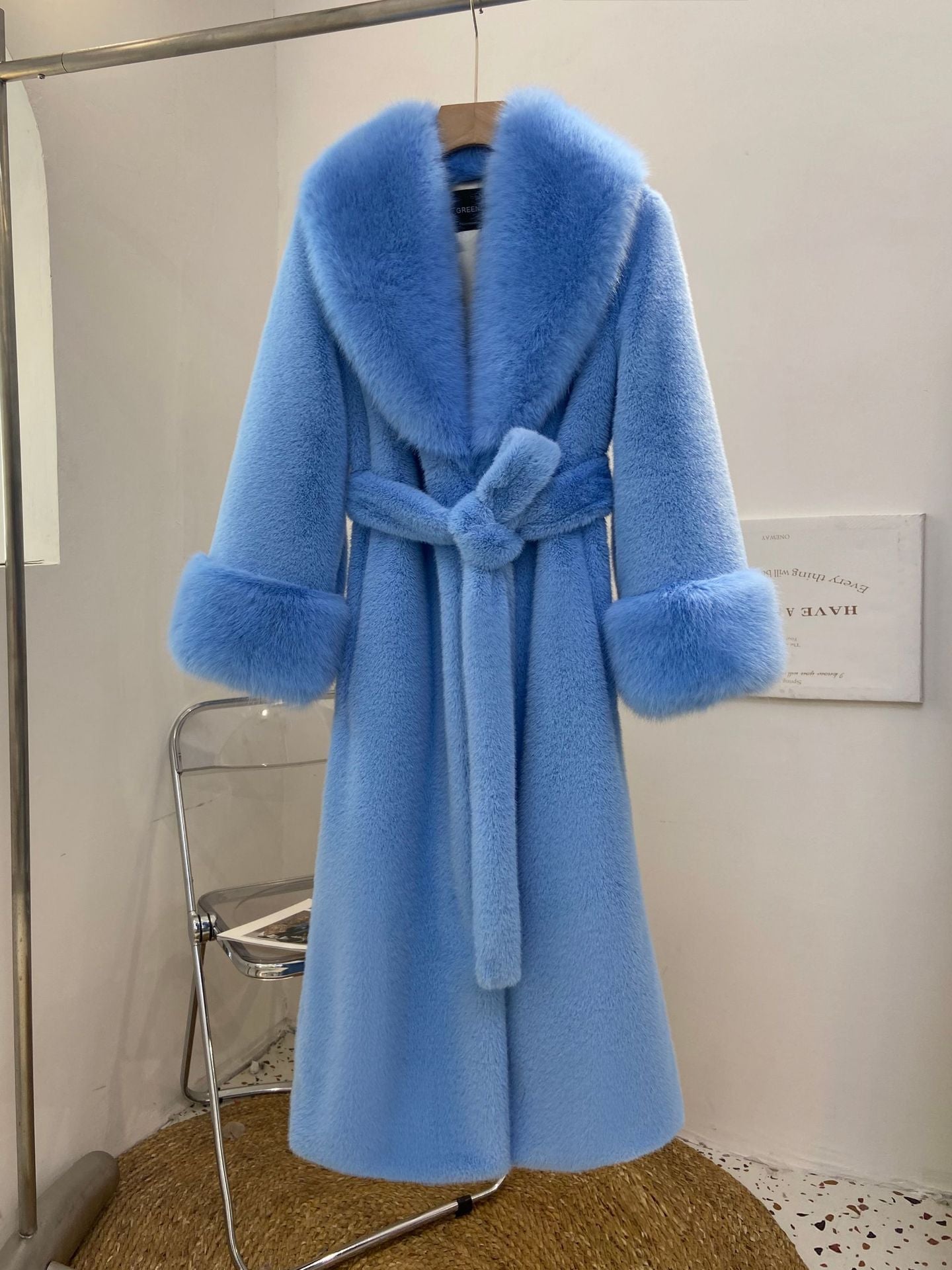 Luxurious Fox Fur Wool Plus Sizes Long Overcoats