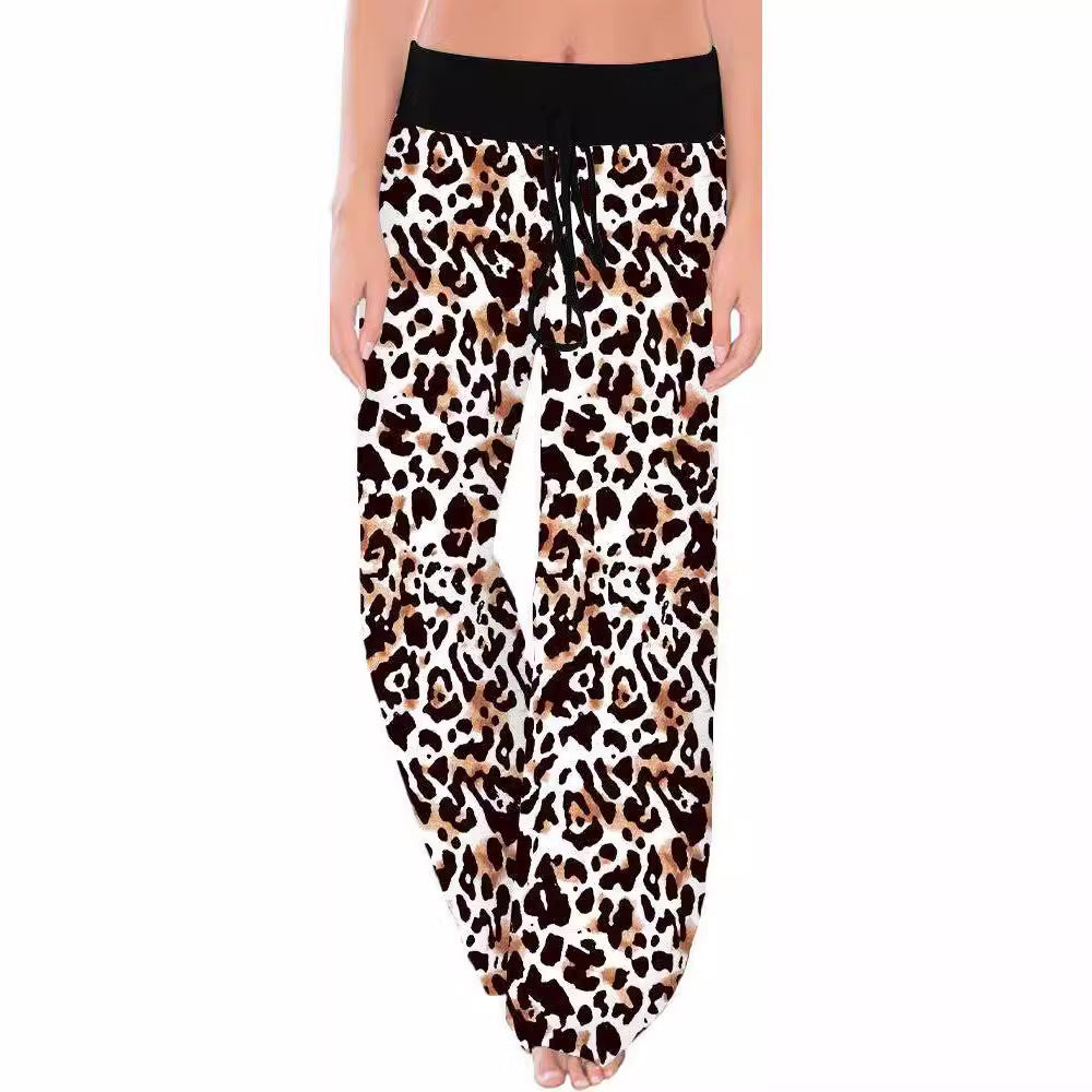 Women's Leopard Print Comfort Stretchy Lounge Pants – Relaxed Fit Wide-Leg Sleep Pants