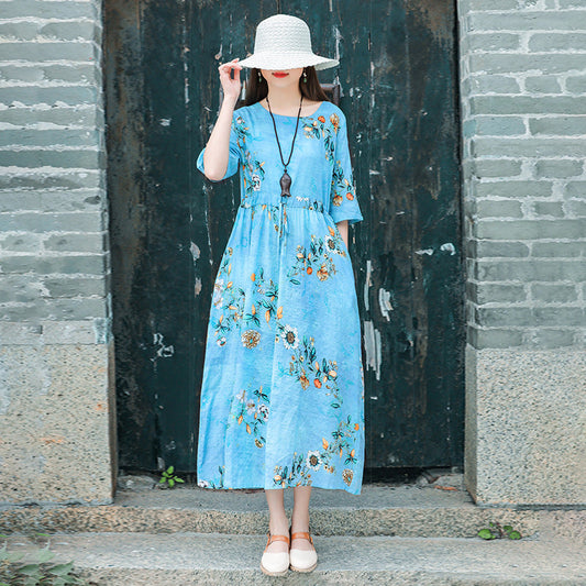 Ethinc Line Summer Half Sleeves Women Long Dresses-Dresses-Free Shipping at meselling99