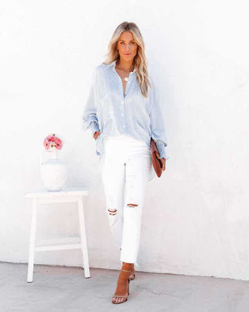 Casual Striped Long Sleeves Plus Sizes Shirts