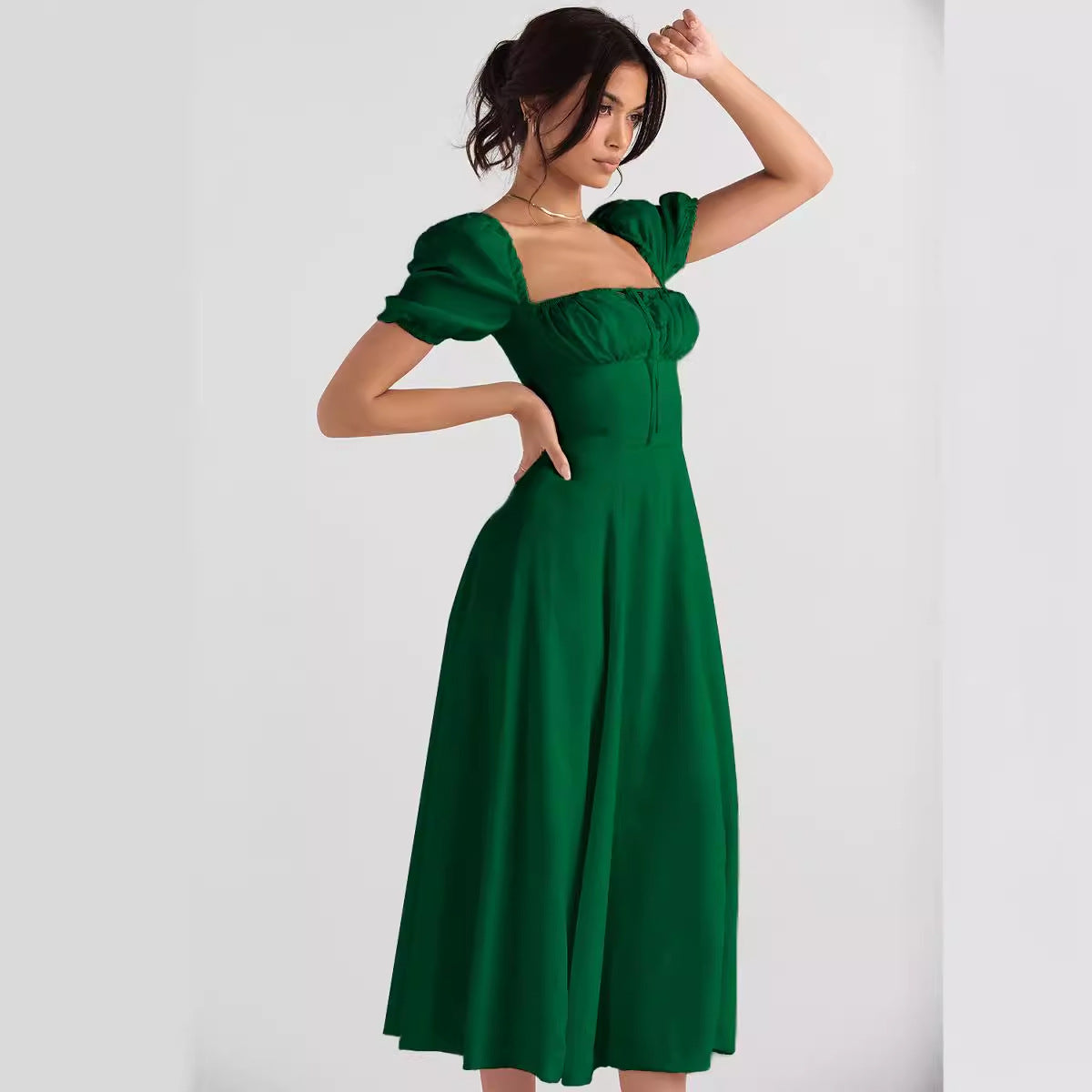 Women's Floral Wrap Slit Maxi Dress with Puff Sleeves