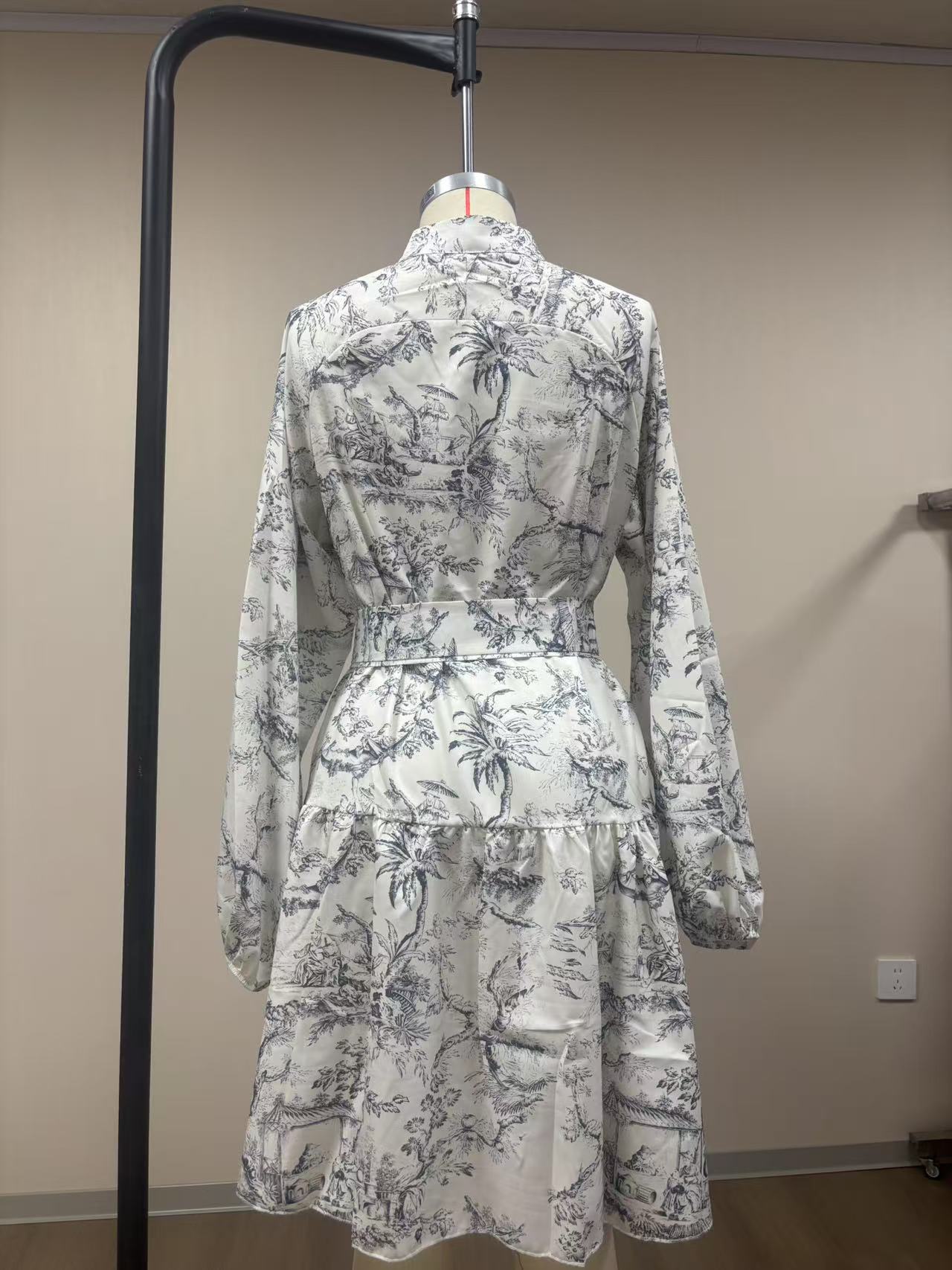 Elegant Long Sleeve Floral Print Wrap Dress with Belt