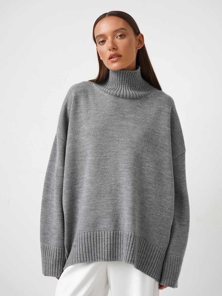 Women's Oversized Solid Color High Neck Sweater