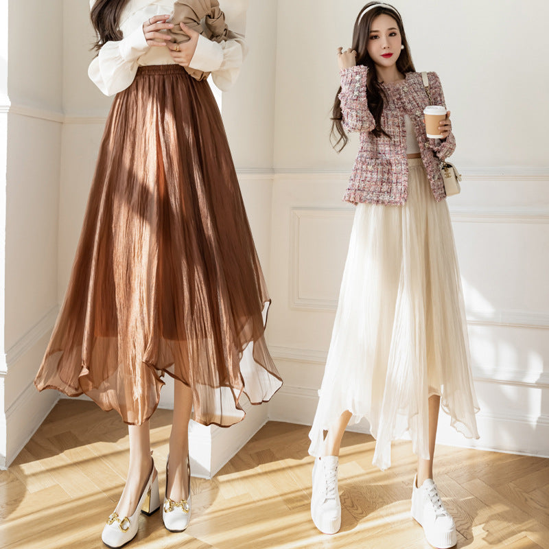 Women's High-Waisted A-Line Mesh Midi Skirt