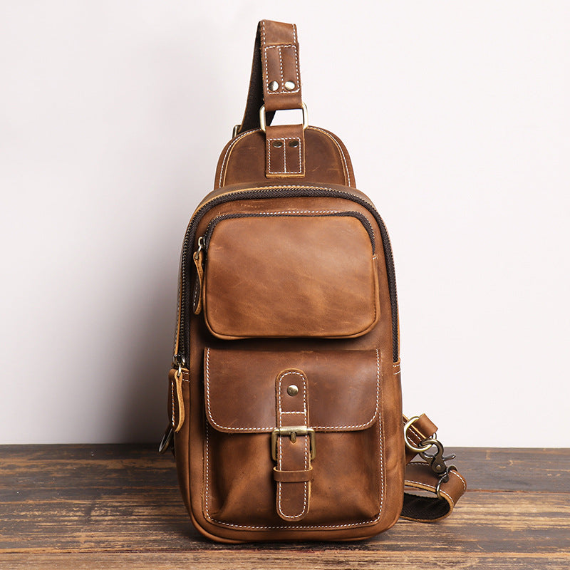 European and American Men's Crazy Horse Leather Crossbody Chest Bag