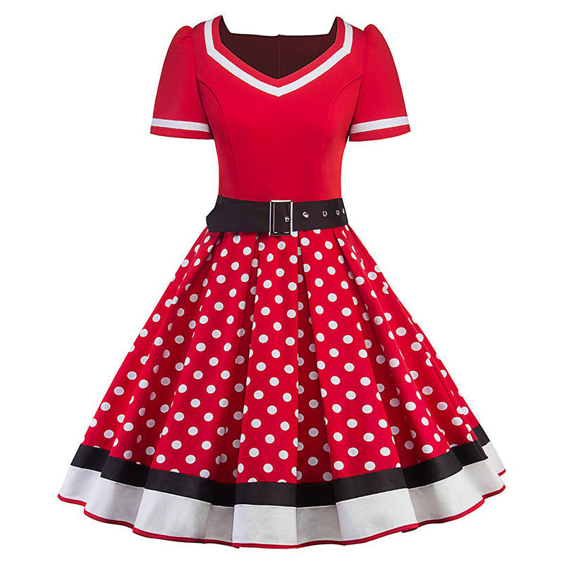 Retro Floral Print Ball Dresses-Dresses-Red-S-Free Shipping at meselling99