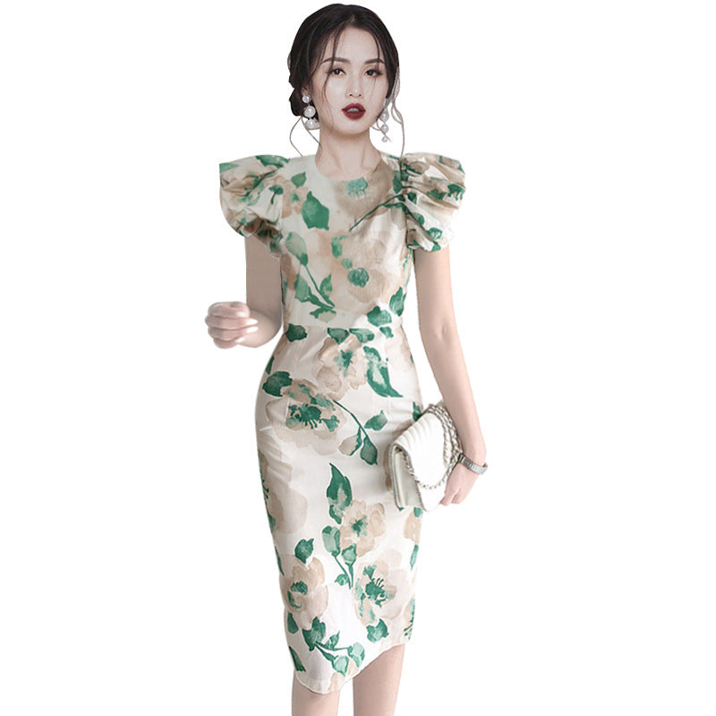 Elegant Summer Round Neck Green Leaf Women Sheath Dresses-Dresses-Free Shipping at meselling99