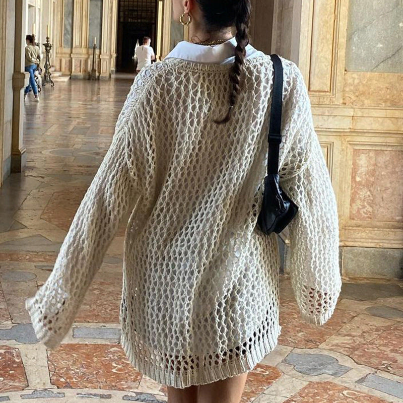 Women's Summer Boho Crochet Mesh Knit Oversized Pullover.
