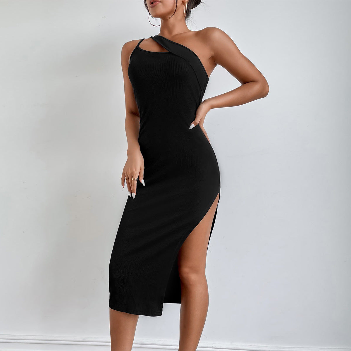 Sexy Black Split Front Bodycon Long Dresses for Women-Dresses-Free Shipping at meselling99