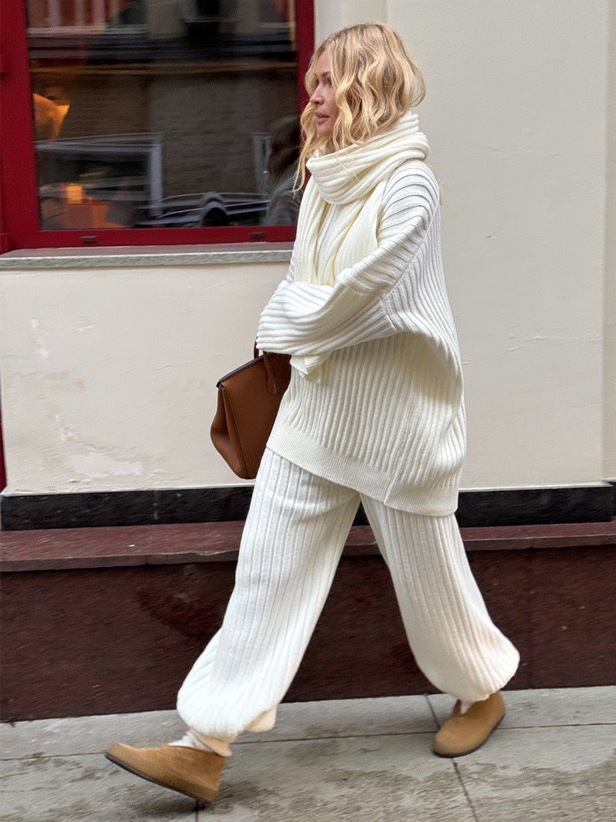 Women's V-Neck Ribbed Knit Sweater Set