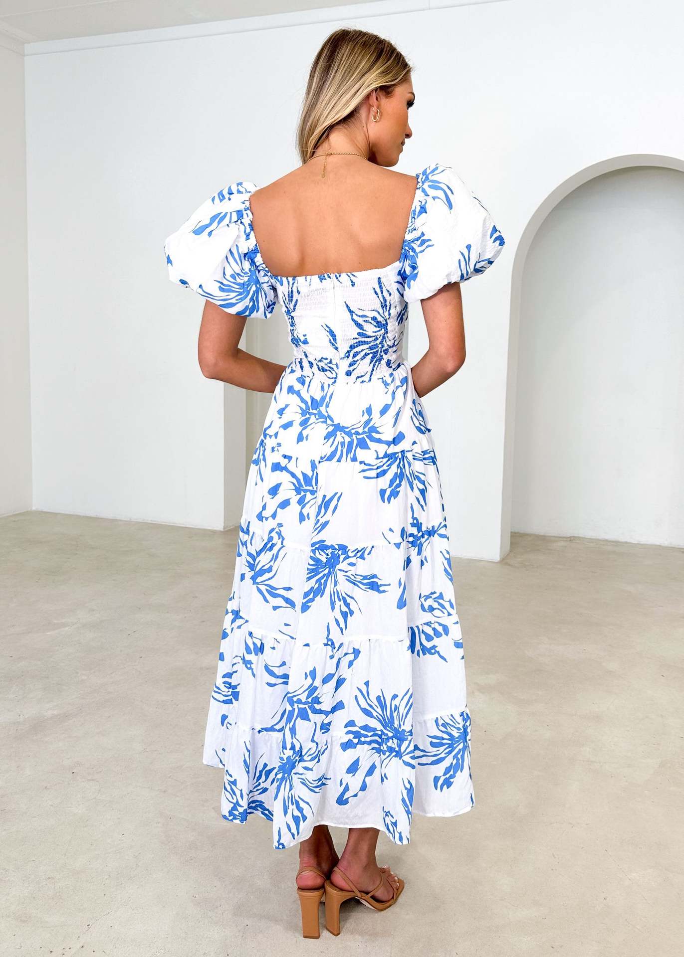 Elegant Floral Print Puff Sleeve Dress