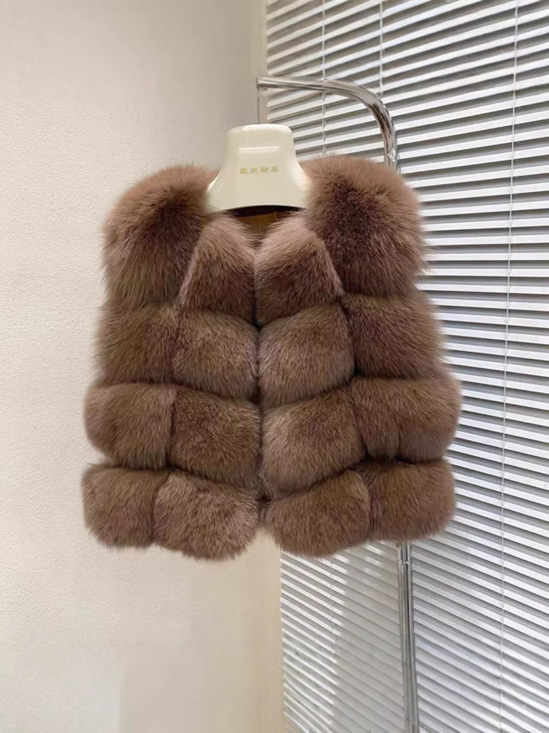 Classic Spliced Short Faux Fox Fur Vest