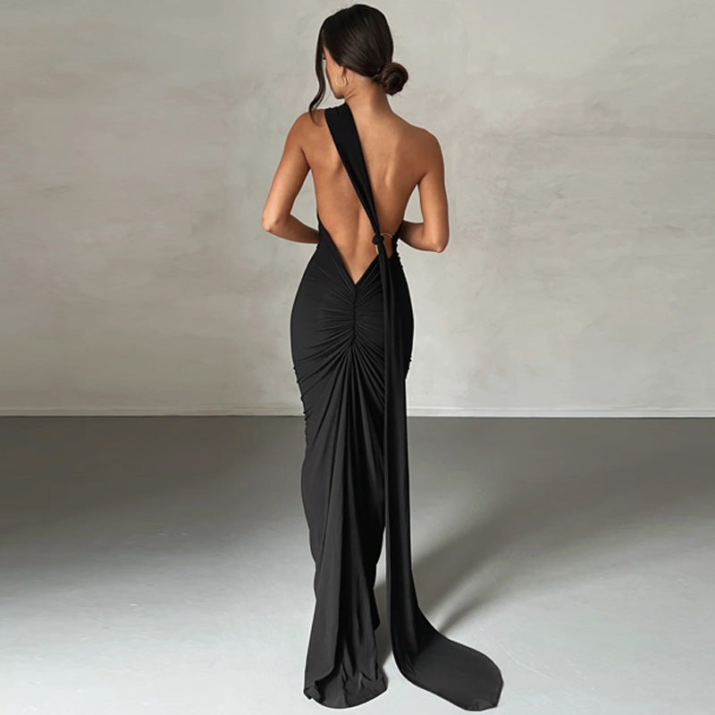 Sexy One Shoulder Sleeveless Long Evening Party Dresses-Dresses-Free Shipping at meselling99