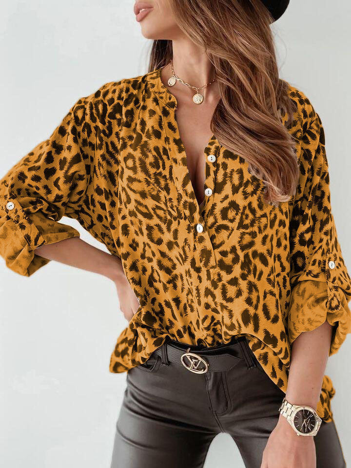 Women's Long Sleeve Leopard Print Blouse