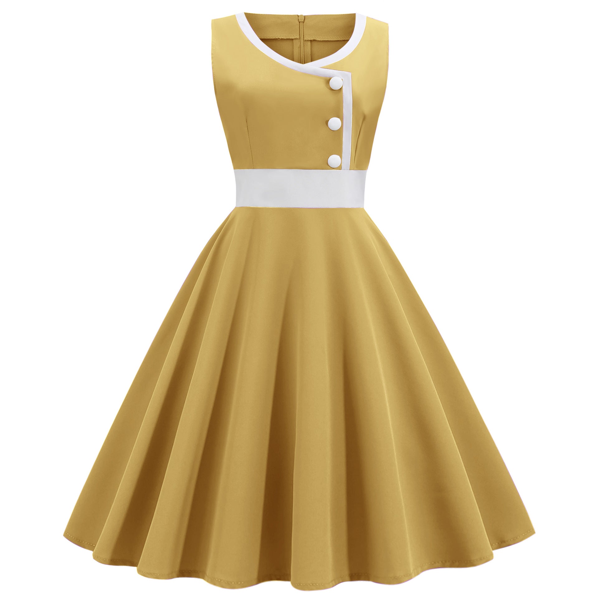 Elegant Sleeveless Dress: Retro A-Line Shift Dress with Round Neckline