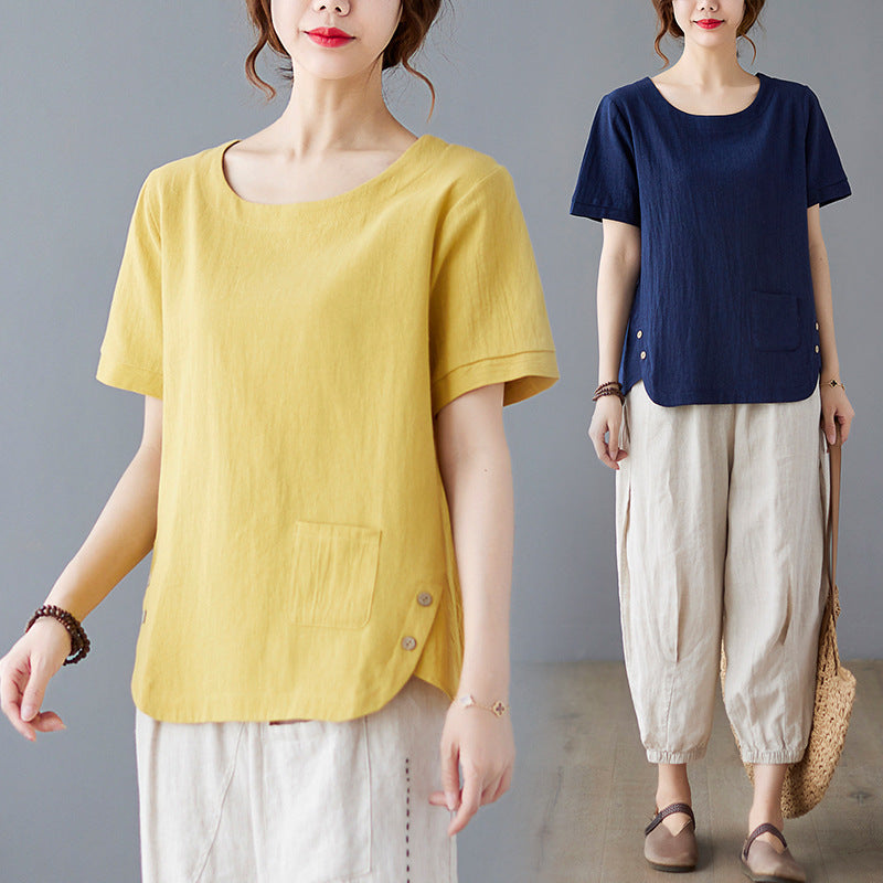 Vintage Stripe Cotton Linen T-Shirt