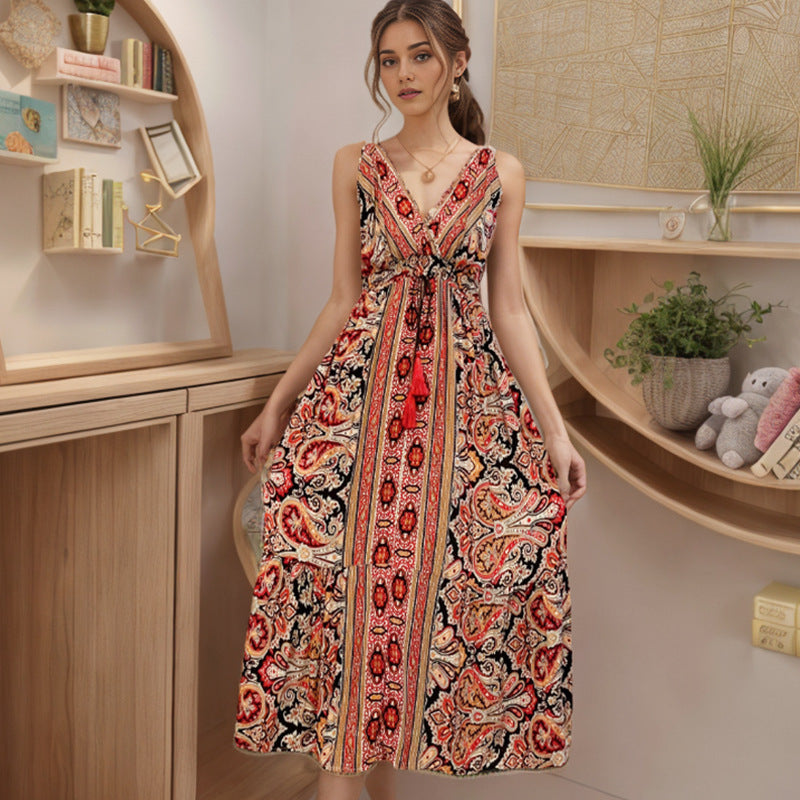 Bohemian Cotton Sleeveless V Neck Long Maxi Dresses