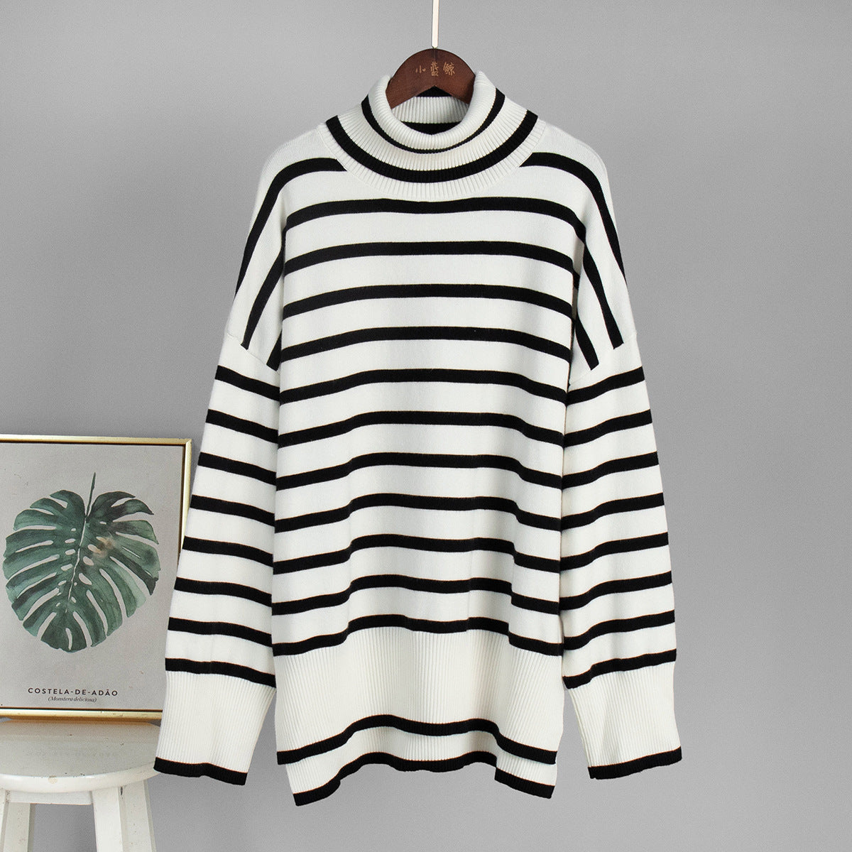 Women's Striped Turtleneck Sweater