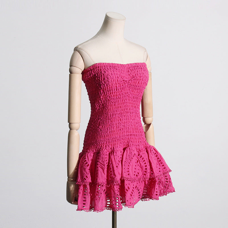 Designed Women's Holiday Style Bodycon Bandeau Beach Dress