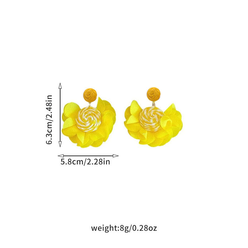 Beach Boho Raffia Flower Hook Earrings