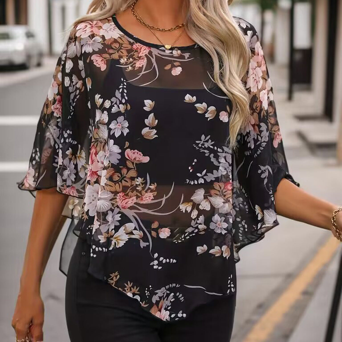Women's Sheer See-Through Chiffon Blouse