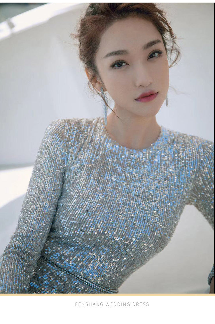 Sexy Sequined Long Sleeves Mermaid Evening Dresses