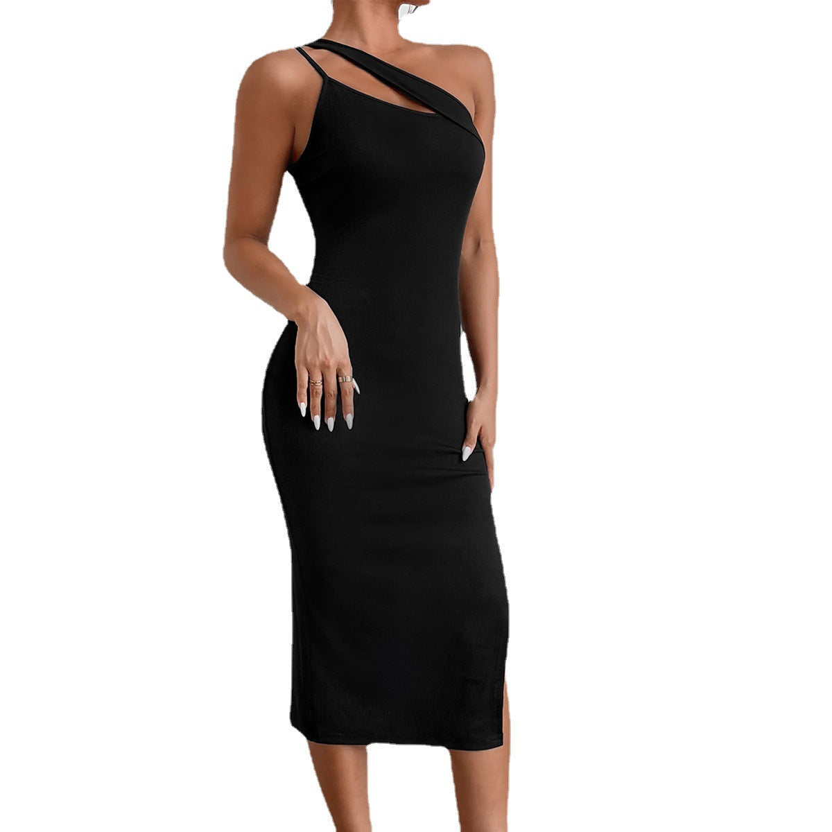 Sexy Black Split Front Bodycon Long Dresses for Women-Dresses-Free Shipping at meselling99