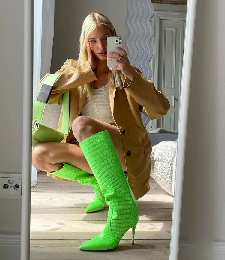 Fashion Peep Toe Crocodile Print Plus Sizes Women Boots