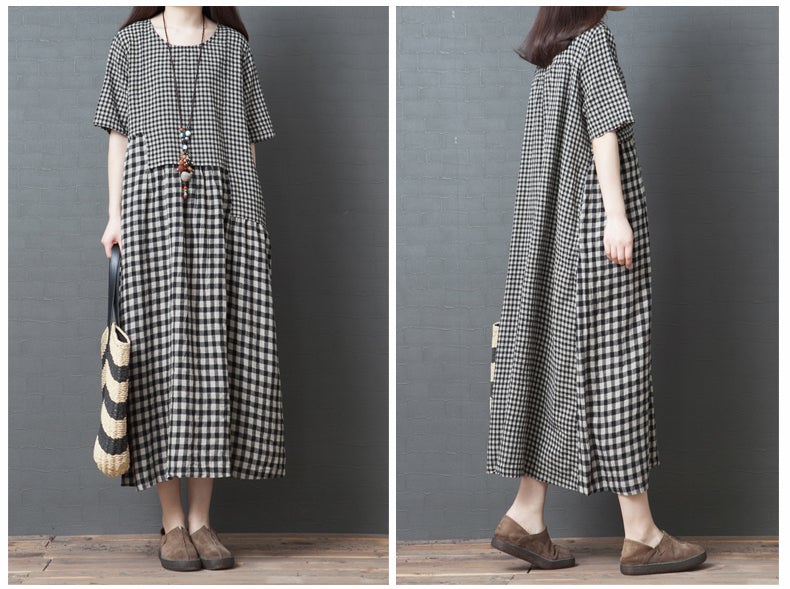 Vintage Plus Sizes Linen Long Dresses-Dresses-Free Shipping at meselling99