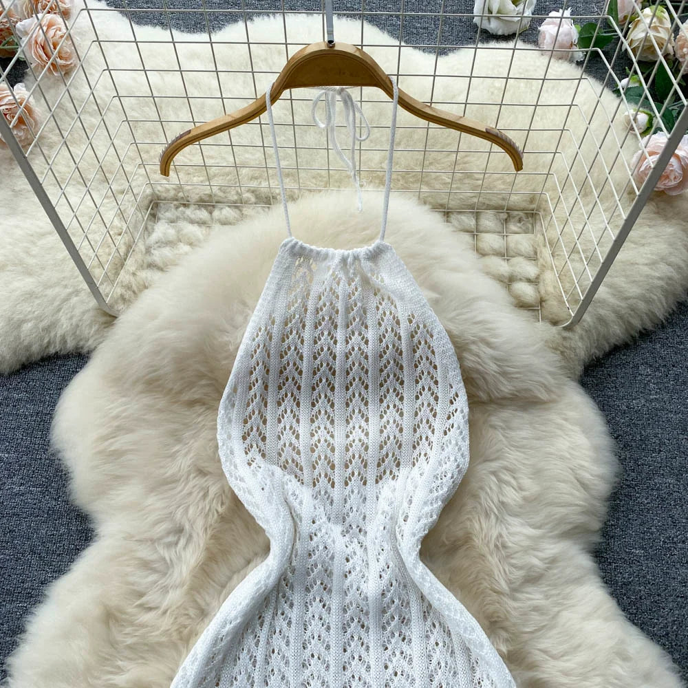 Designed Halter Sleeveless Knitted Sheath Holiday Dresses