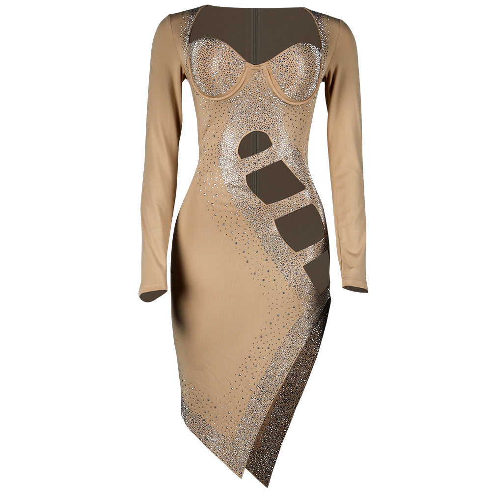 Sexy Long Sleeves Diamond Night Club Dresses-Sexy Dresses-Free Shipping at meselling99