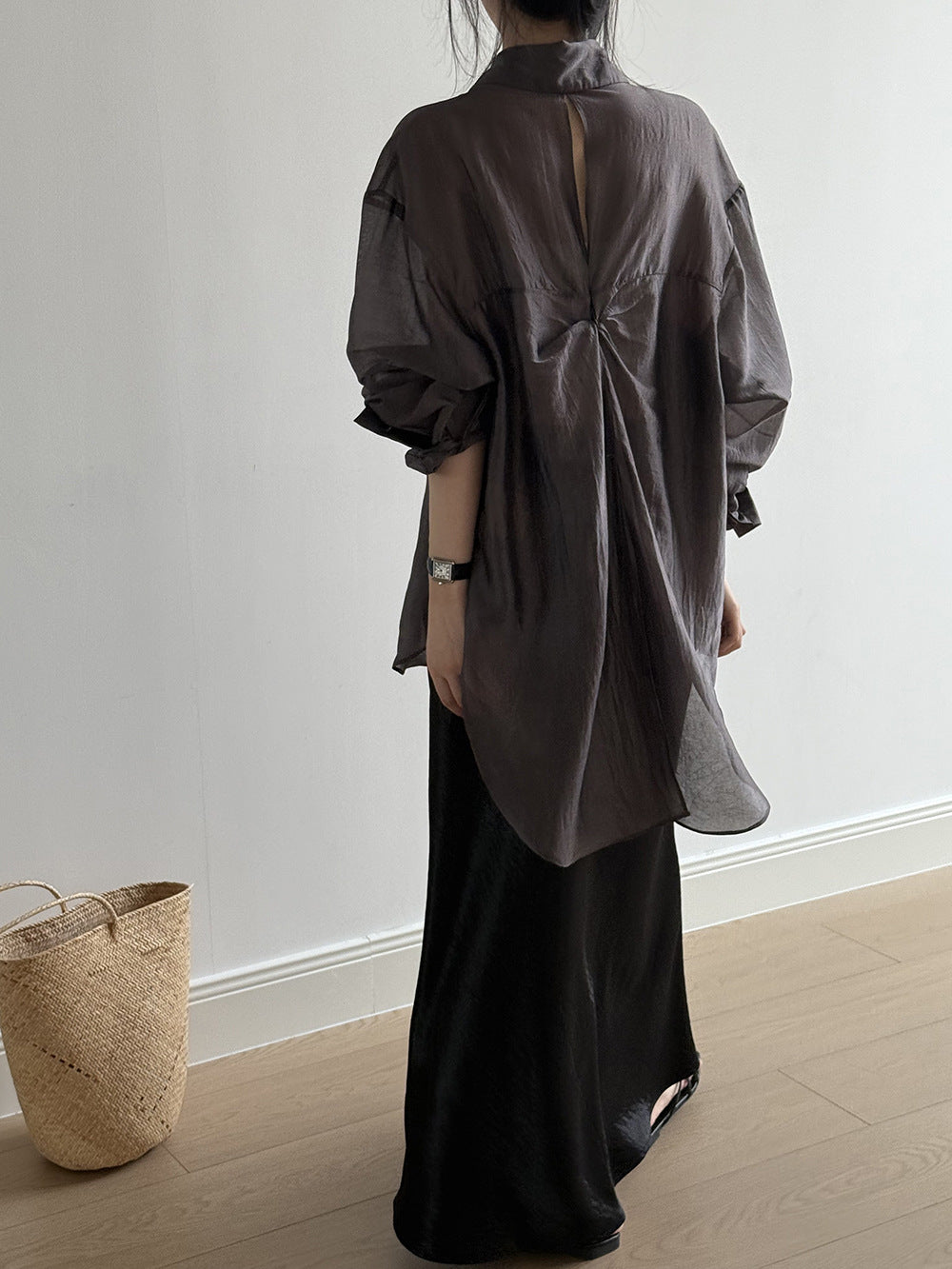 Women's Backless Knotted Shirt – Summer Loose Fit Long Sleeve Sun Protection Blouse-White-M-Free Shipping Leatheretro