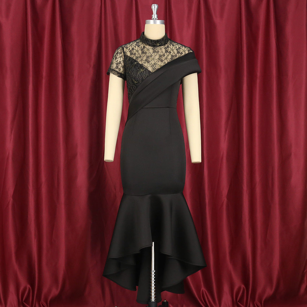 Sexy Black Lace Short Sleeves Party Dresses-Dresses-Black-S-Free Shipping at meselling99